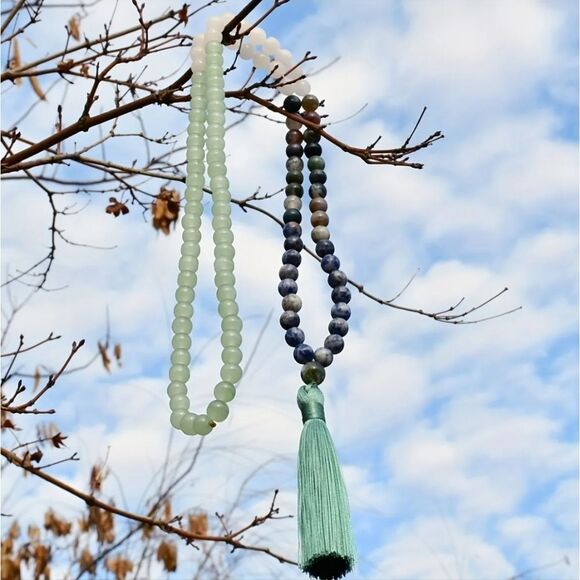 New! Blue Beaded Mala Necklace With Tassel - Picture 5 of 9